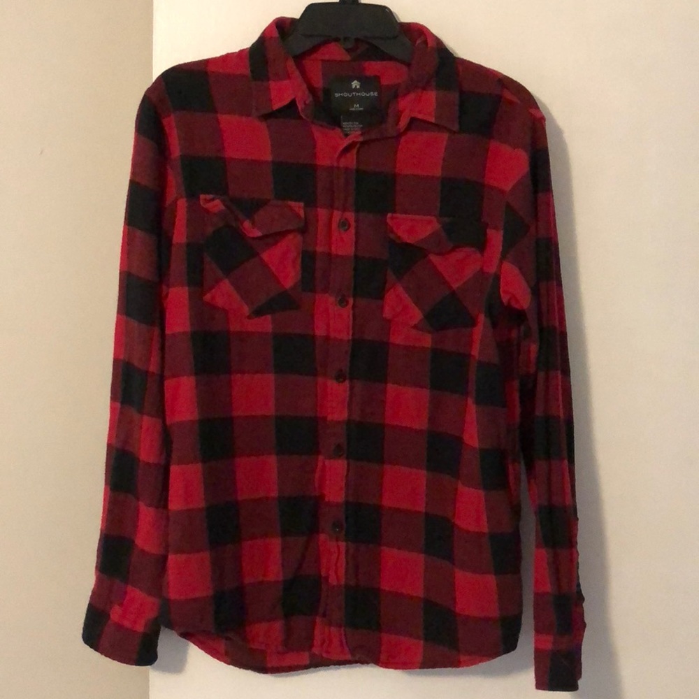 ShoutHouse Red Black Plaid Long Sleeve